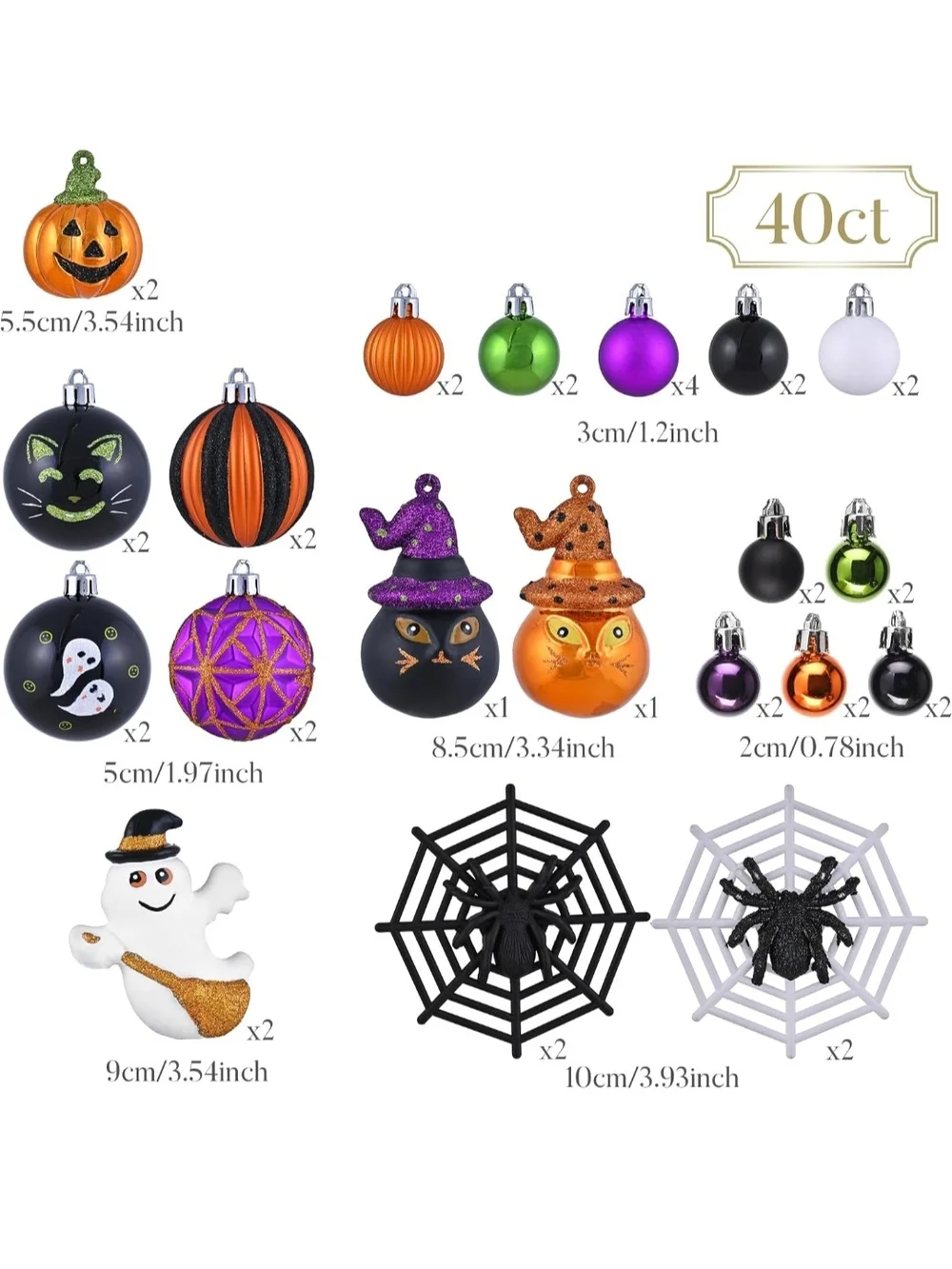 Halloween Glass Ornament Set - Purple, Orange, Green, Black, White